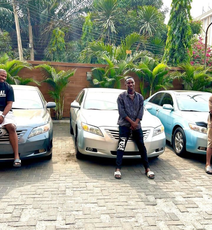 Skit maker, Sabinus gifts brand new cars to 3 of his friends (Photos + Details)
