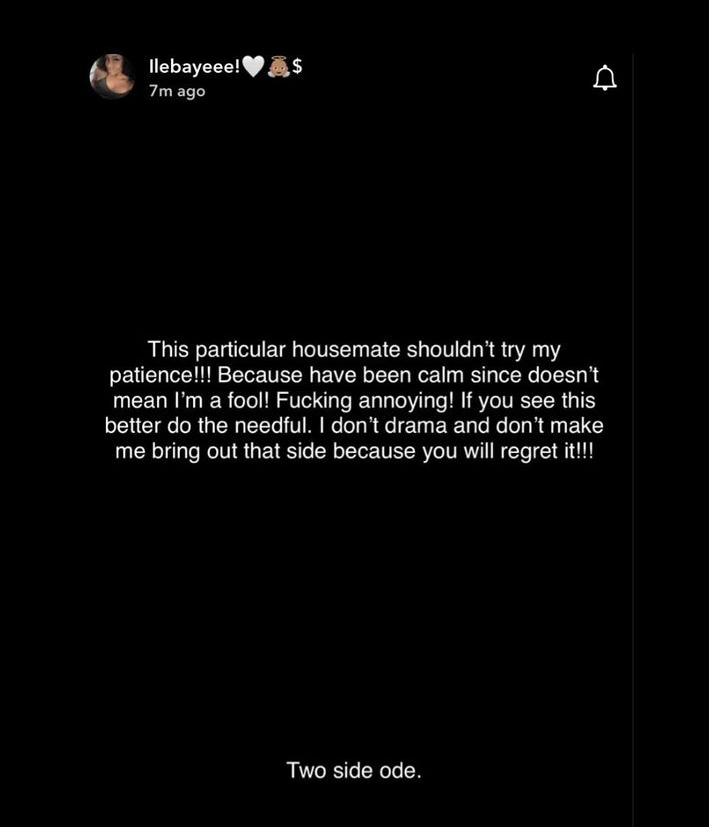 "Because i’ve been calm since doesn’t mean i’m a fool" BBNaija's Ilebaye blow hot, calls out a certain housemate (DETAIL)