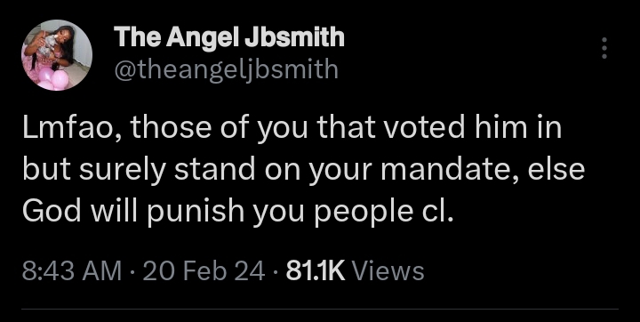“Surely stand on your mandate, else God will punish you" – Angel Smith mocks Nigerians who voted President Tinubu