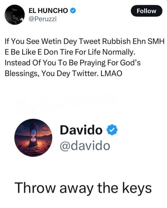 "Throw Away The Keys"- Davido reacts as Peruzzi tracks down Twitter influencer who made fake tweets claiming he slept with Chioma(VIDEO)