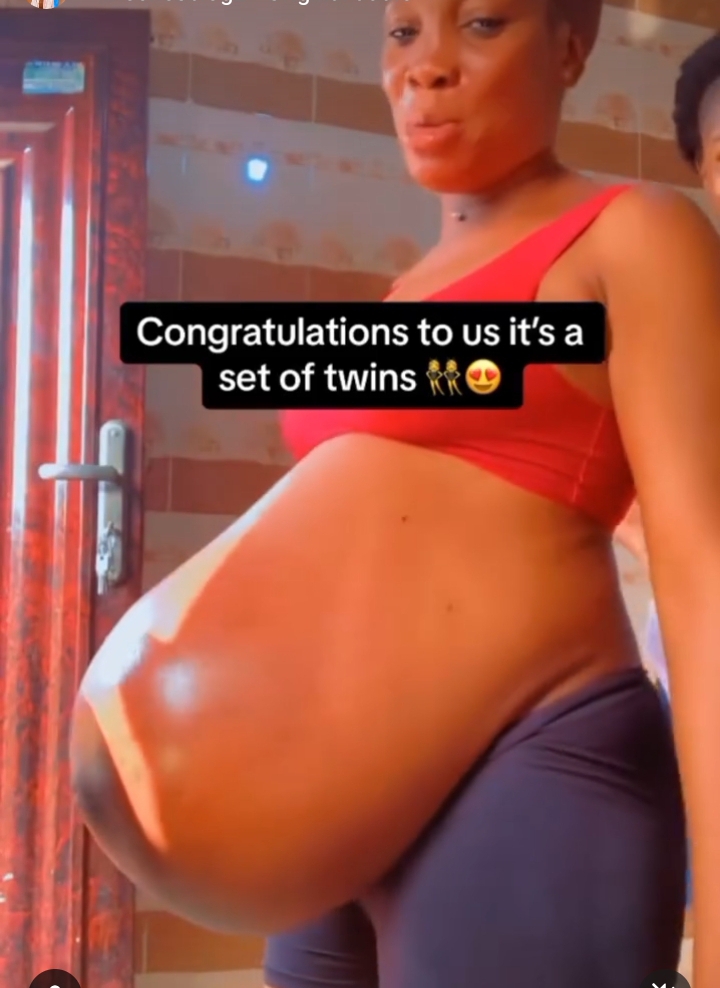 “You deserve a Push gift” –Reactions as Lady who carried big pregnancy bump gives birth to twins