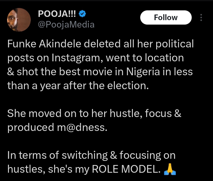 "In terms of switching & focusing on hustles, she's my ROLE MODEL" Fan shower praises on Funke Akindele