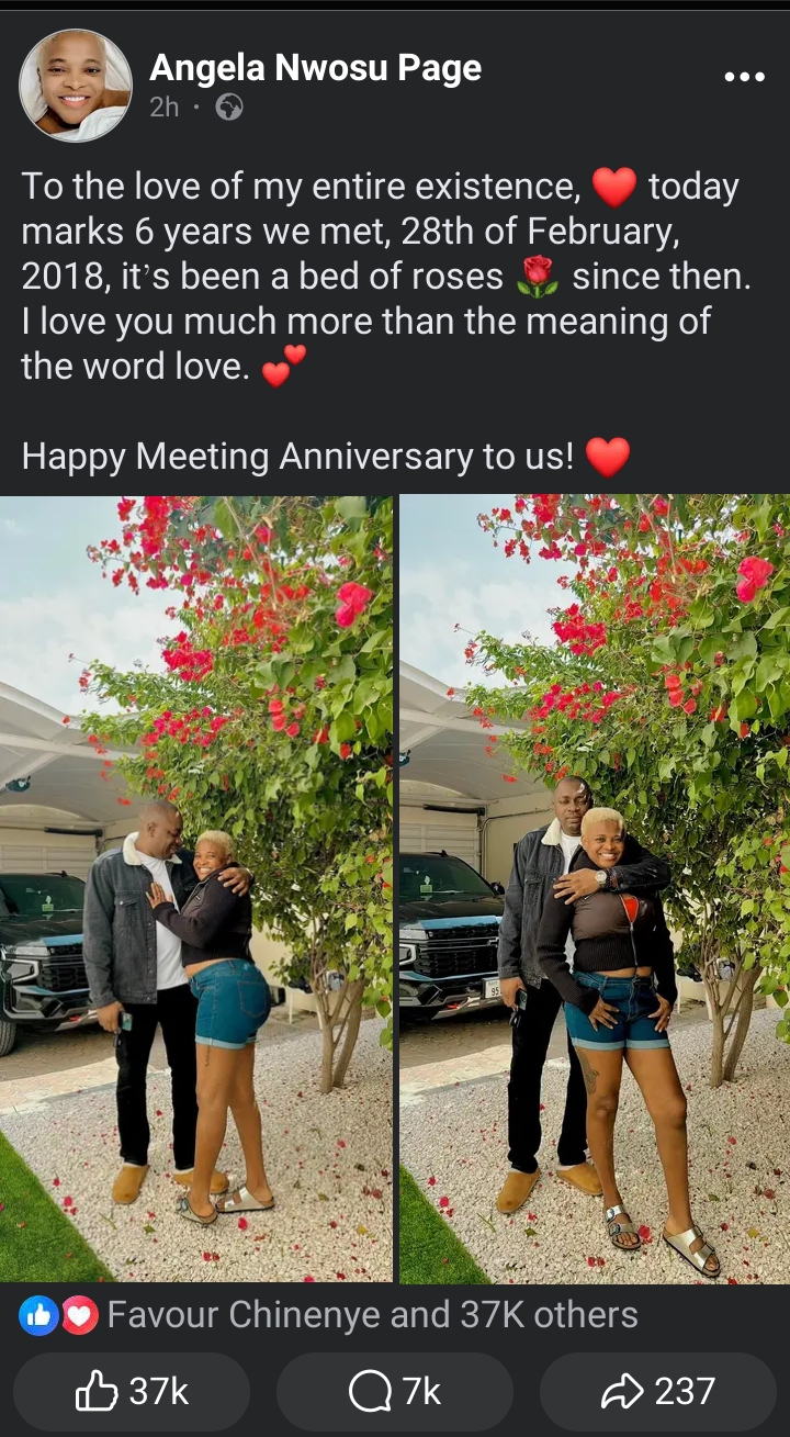 "The love of my entire existence" Angela Nwosu pens sweet note to husband on their 6th meeting anniversary