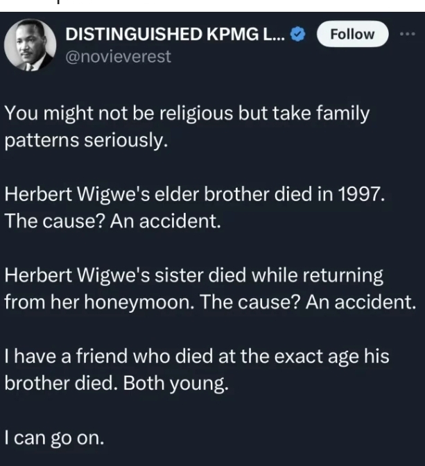 “You might not be religious but take family patterns seriously” — Man warns as he reveals Herbert Wigwe’s siblings also died by accident