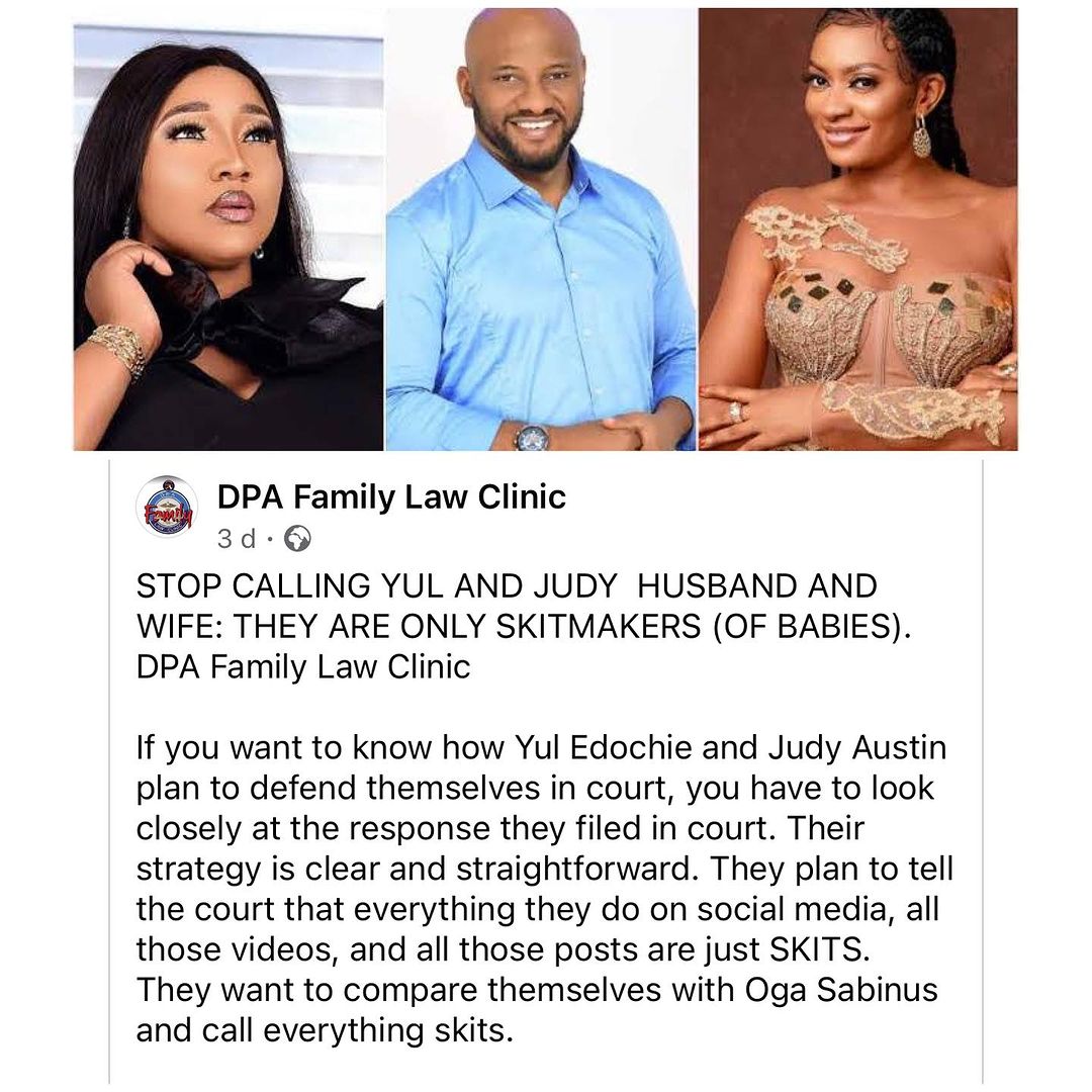 We were never married. Everything we did on social media are skits —Yul Edochie and Judy Austin tell court, May’s Lawyer speaks