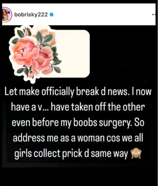 What I will tell my creator if He asks me why I changed my gender – Bobrisky reveals