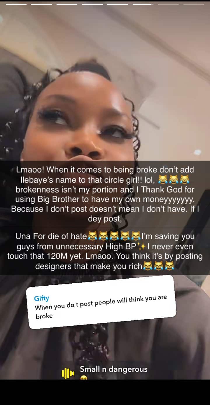 “I’ve not touched my N120M BBNaija money yet” – Ilebaye brags, sends message to haters