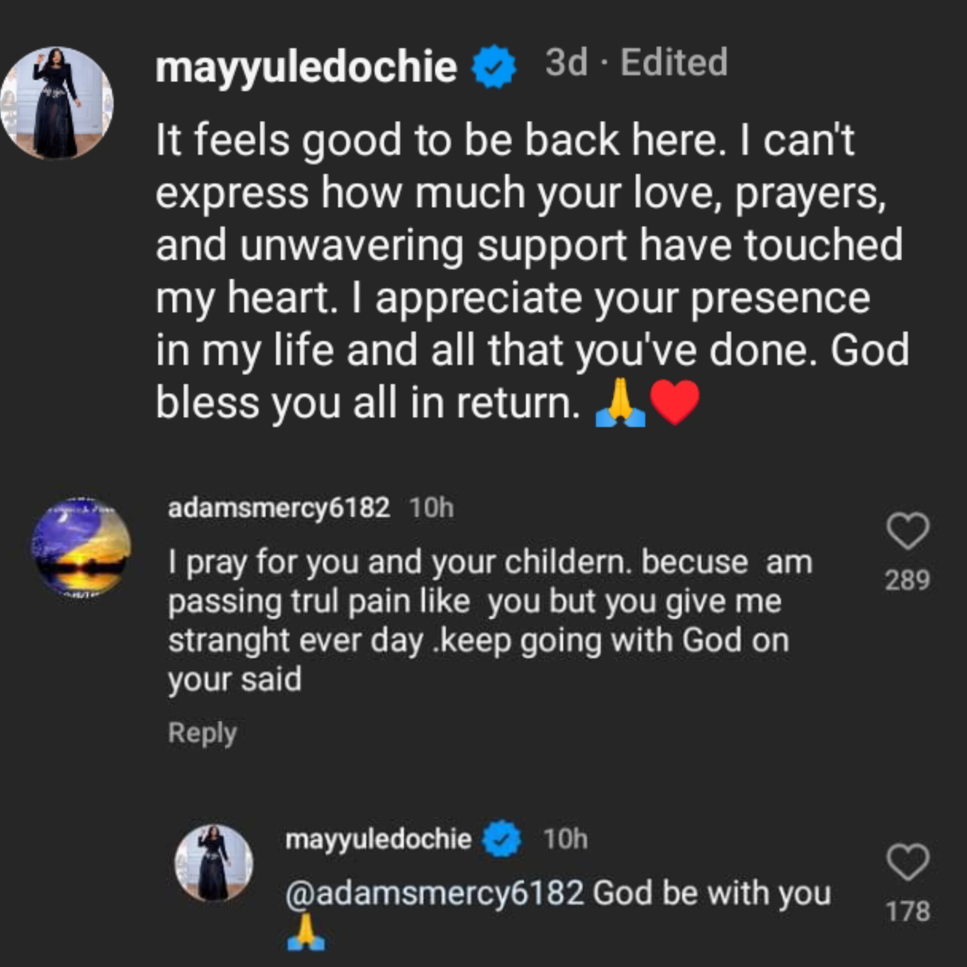 “I’m passing through pain like you” – Female fan tells May Edochie, she responds by encouraging her