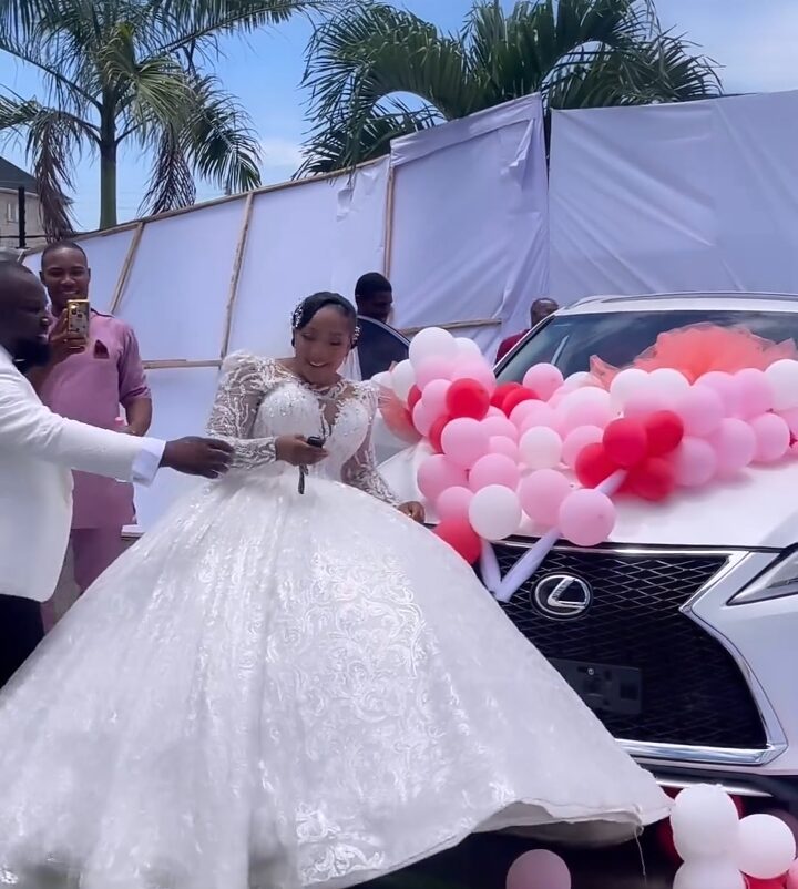 "I don’t know what I did to deserve all this blessings coming my way" Christabel Egbenya receives car from husband on their wedding day