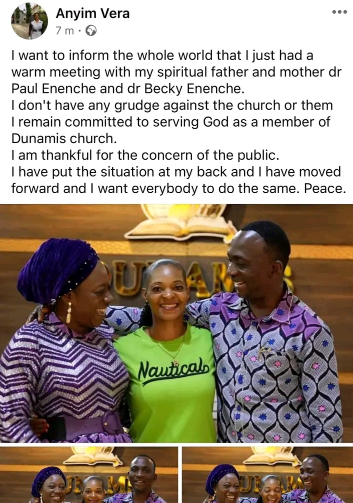 Anyim Veronica meets with Pastor Paul Enenche and wife as the apologizes to her