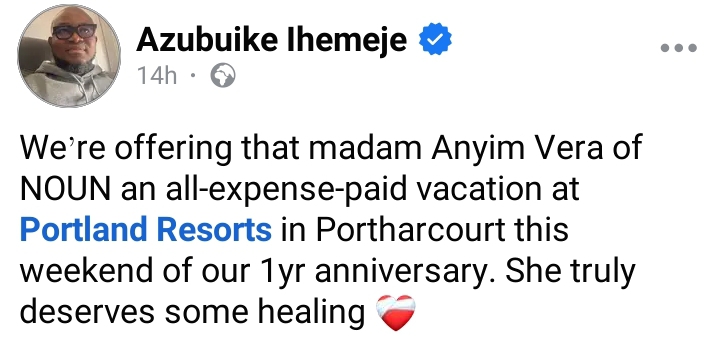 Hotelier, Azubuike Ihemeje offers Anyim Vera an all-expense-paid vacation at his 5-Star Hotel In Port Harcourt