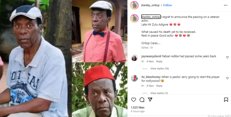 Nollywood thrown into mourning again as they reportedly loses Veteran actor, Pa Zulu Adigwe
