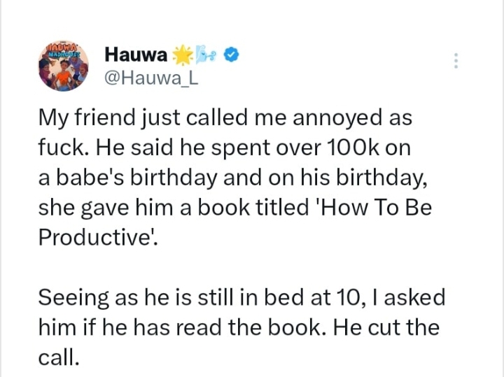 Man fumes as girlfriend gifts him a book on his birthday after he spent over N100K on hers