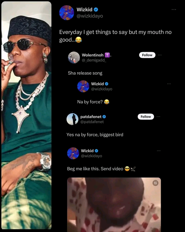 “Beg me like this if you want new song” – Wizkid tells his fans as he reignites beef with Davido with his shady video