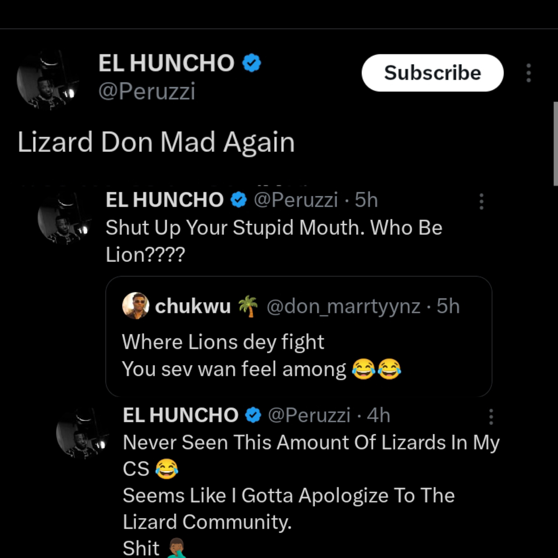 “Lizard don mad again” – Peruzzi throws clear shade at Wizkid for disrespecting Davido