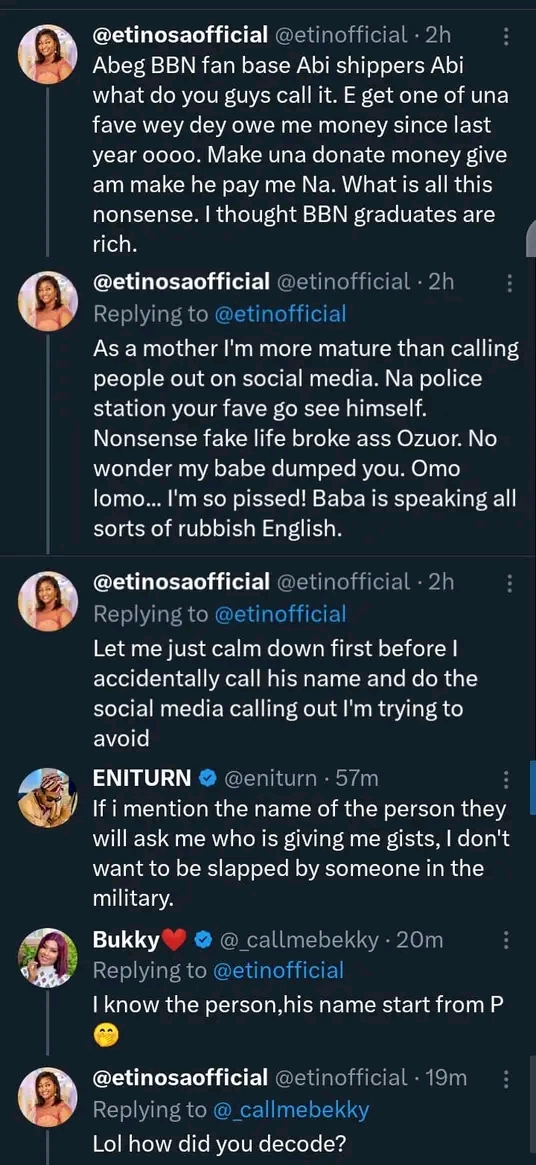 "If you can’t keep to your agreement with a producer, don’t take his or her money" Etinosa Idemudia calls out BBNaija's Pere Egbi over unpaid debt