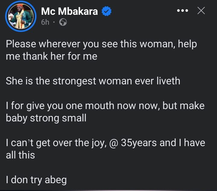 "You are the strongest woman ever liveth" MC Mbakara showers praises on wife, Lolo as she gives birth to their fourth child