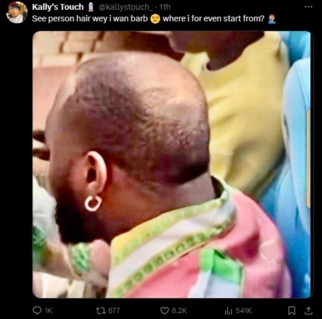 “This is disrespectful” – Reaction as Abuja barber mocks Davido, shares a photo revealing the singer’s head structure