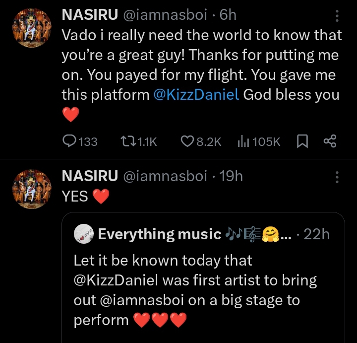 “I really need the world to know that you are a great guy” – Skit maker turned singer Nasboi appreciates Kizz Daniel for bringing him on stage