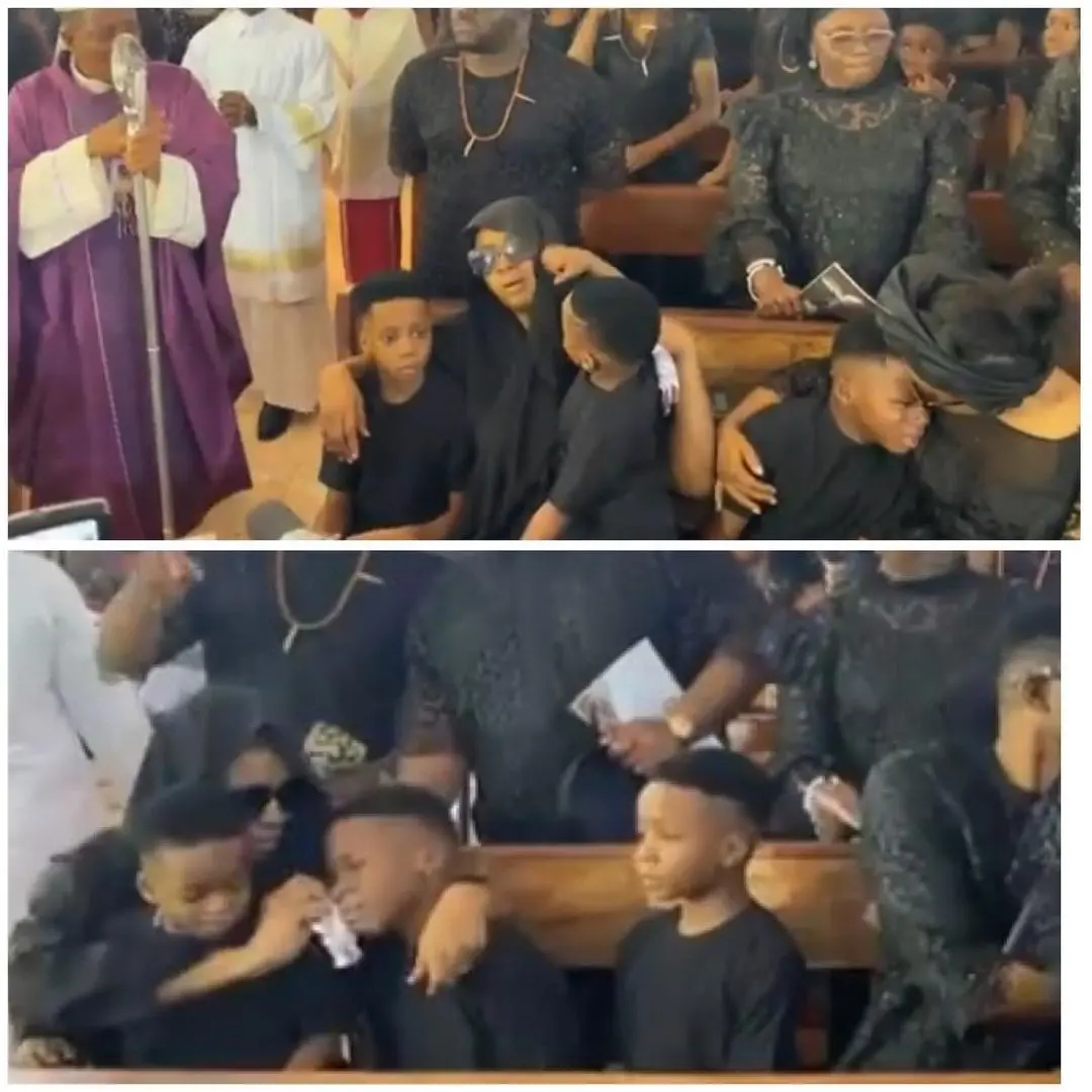 Heartbreaking photos and video of Junior Pope's wife and children crying uncontrollably at his funeral