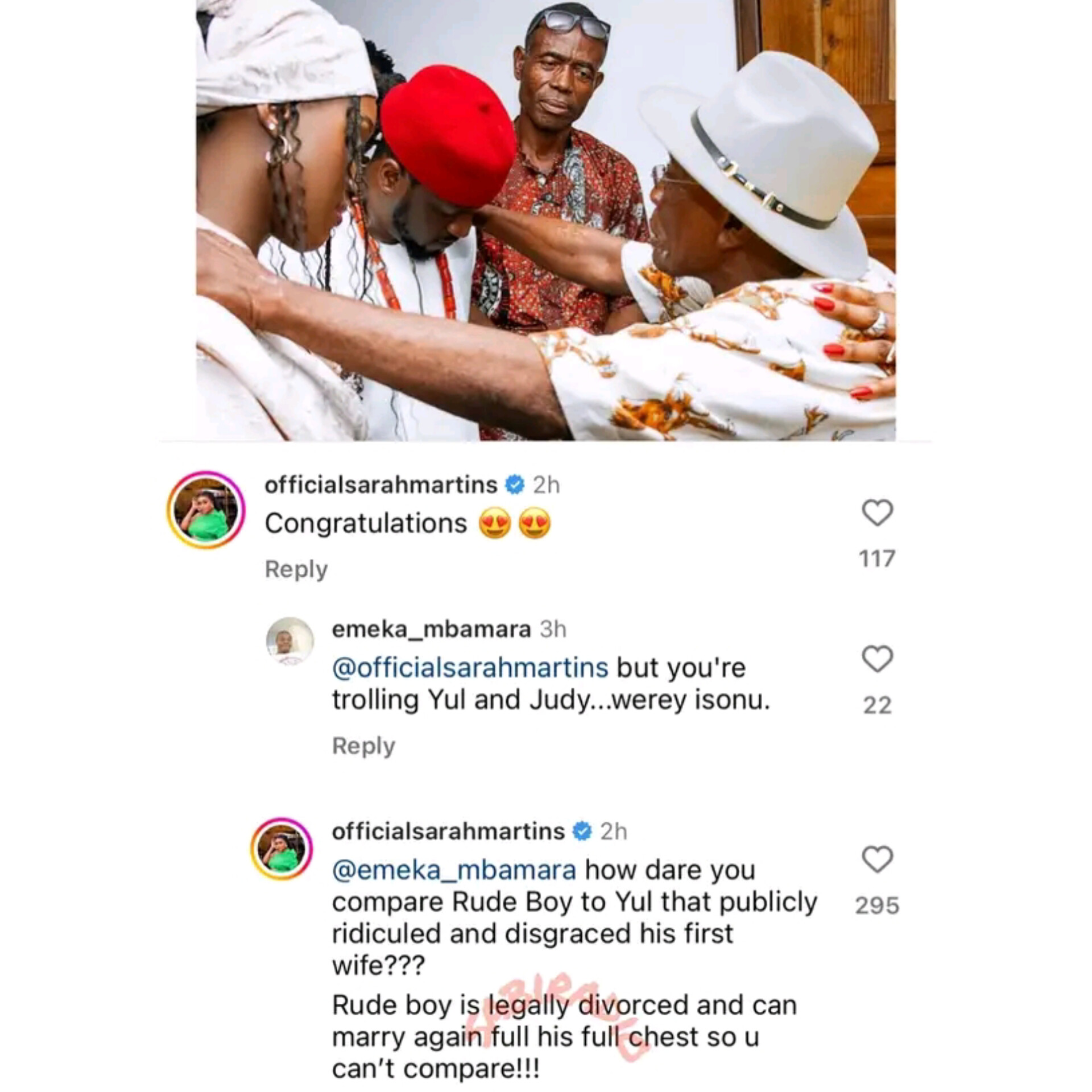 “How can you compare him to Yul who ridiculed his first wife” – Sarah Martins hits back at troll over her support for Paul Okoye’s second marriage
