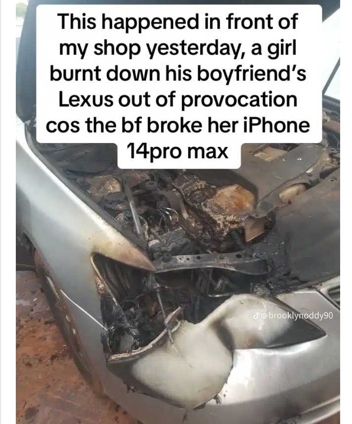 Nigerian woman sets boyfriend's car ablaze after he damages iPhone 14 Pro Max he bought for her