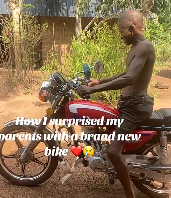 Lady shares how she surprised her father with new bike, video warms hearts
