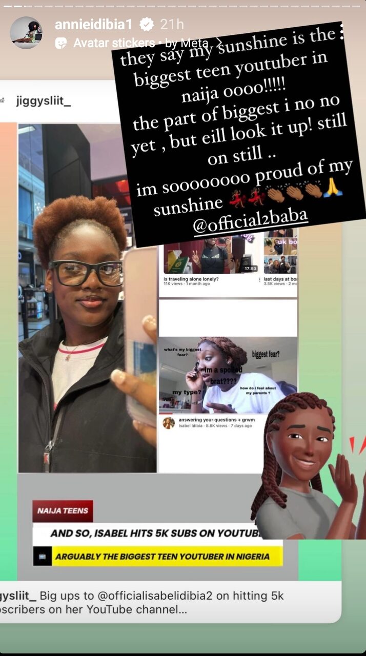 Annie Idibia beams with pride as her daughter, Isabella becomes the biggest teen YouTuber in Nigeria