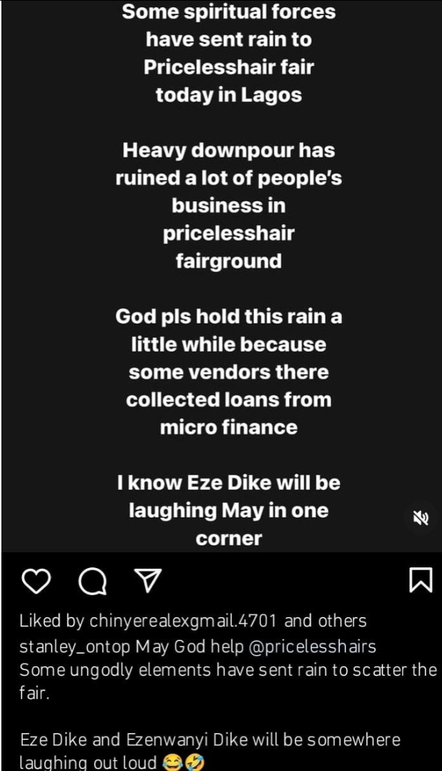 “Yul and Judy will be laughing at her” – Actor Stanley Ontop stirs drama as he reacts to the heavy rain at May Edochie’s trade fair