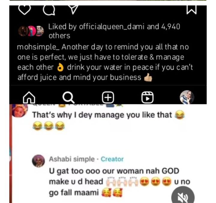 “God made you the head; that’s why you have to manage me” – Portable’s 4th babymama, Ashabi, tells his wife, as she sweetly comments on her recent post