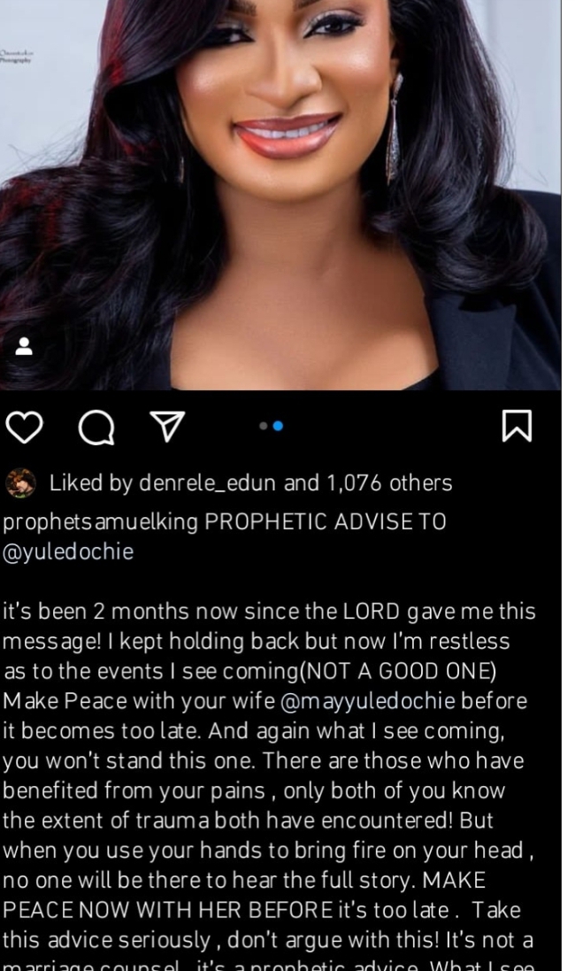 "Make peace with your wife, May before it's too late" - Prophet warns Yul Edochie over an impending doom