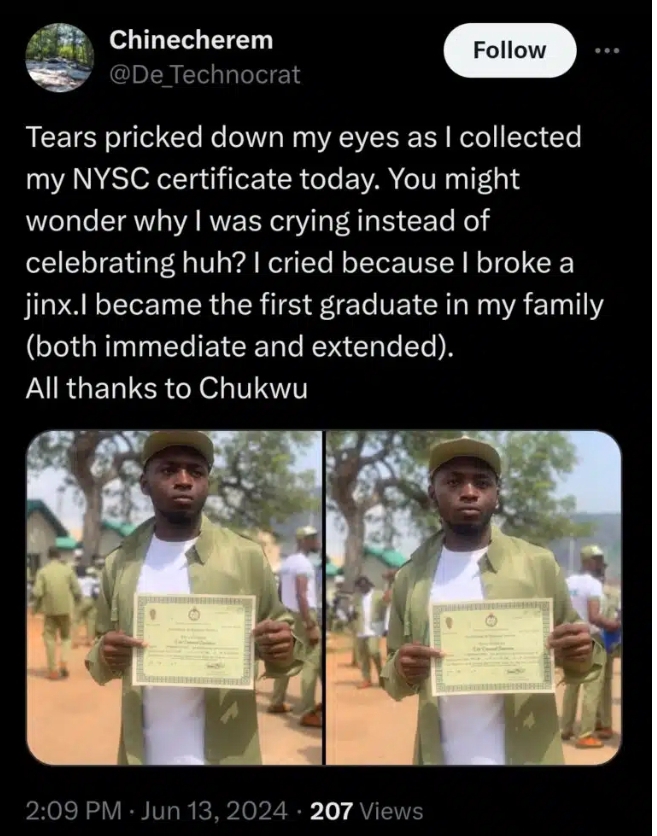 Nigerian Man goes viral as he breaks jinx, becomes first graduate in his family