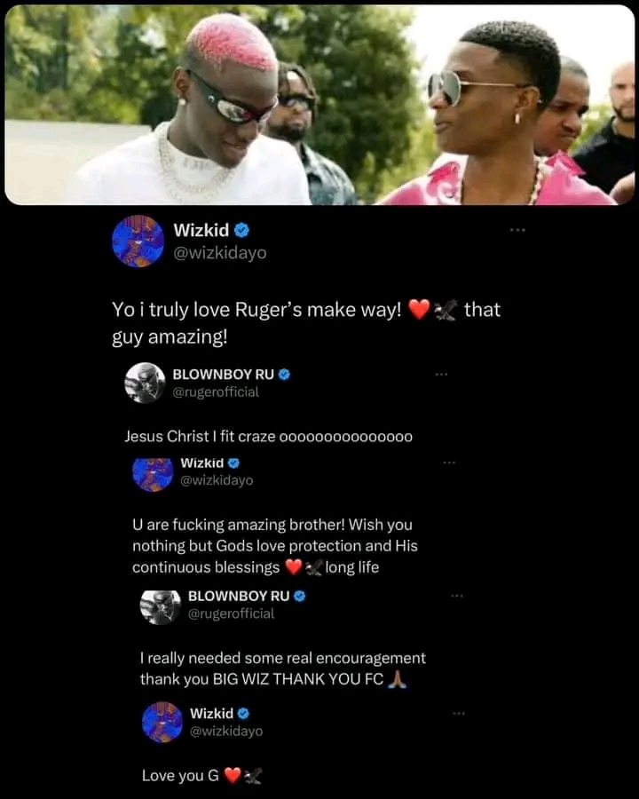 "U are fucking amazing brother. Love you" Wizkid pens heartwarming message to Ruger