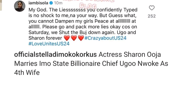 "My God, the lies you confidently typed is no shock to me, na your way" Bisola Aiyeola slams Blogger Stella Dimokokorkus over report on Sharon Ooja's marriage