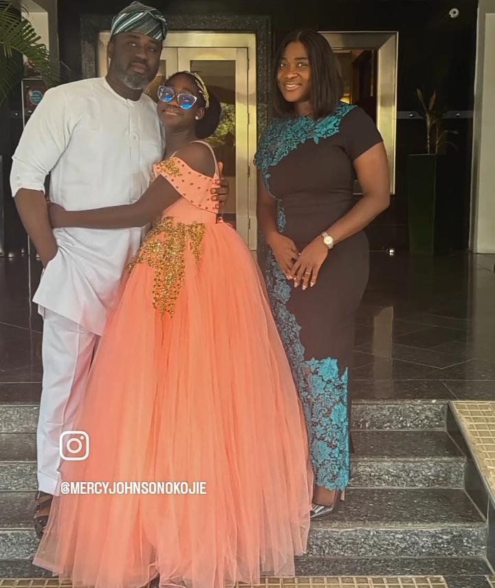 “The 2 people that stress me with jealousy all day” – Mercy Johnson gushes over her husband and daughter at Purity's graduation ceremony