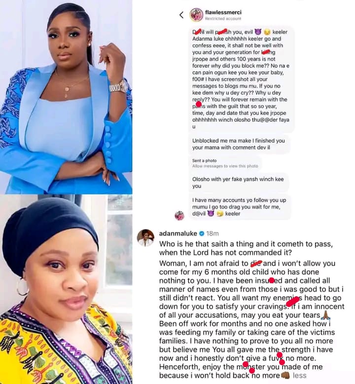 "May you eat your tears" Adanma Luke replies woman who wished her baby d£ath after accusing her of k!lling actor Jnr Pope