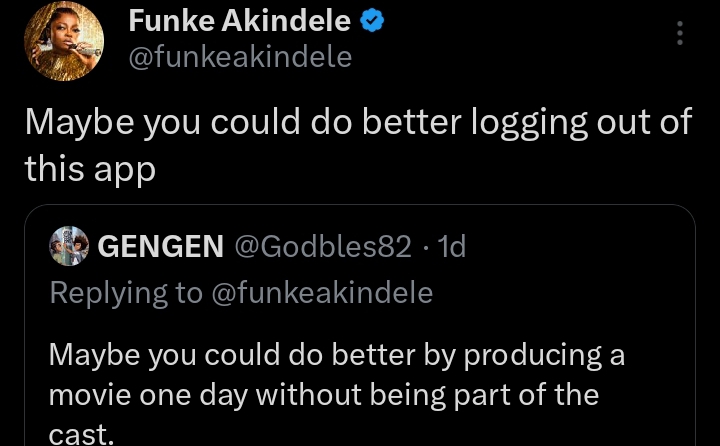 Actress Funke Akindele slams follower who advised her not to feature in her own movie