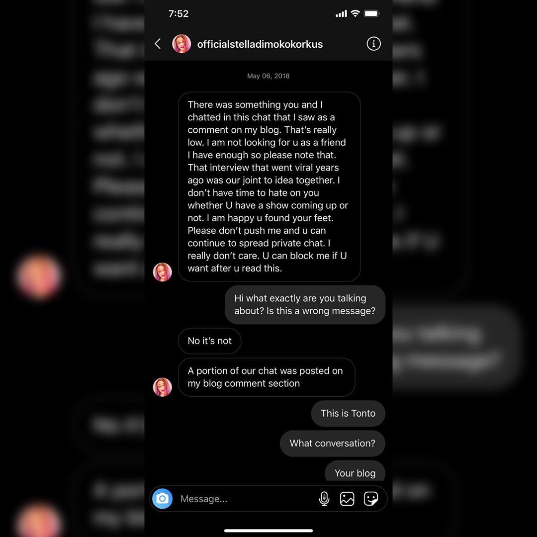 Tonto Dikeh stole Ini Edo’s rich boyfriend, Bobrisky pays her rent - Blogger Stella Dimokokorkus reveals as actress leaks private chats with her [see screenshots]