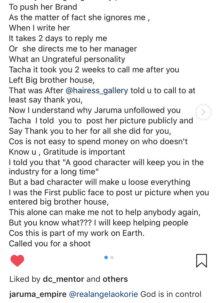 Toxicwap Movies - Jaaruma reacts after Angela Okorie called Tacha out for being an ...