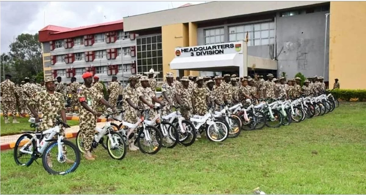 Nigerian Army rewards soldiers with bicycles for hard work, dedication