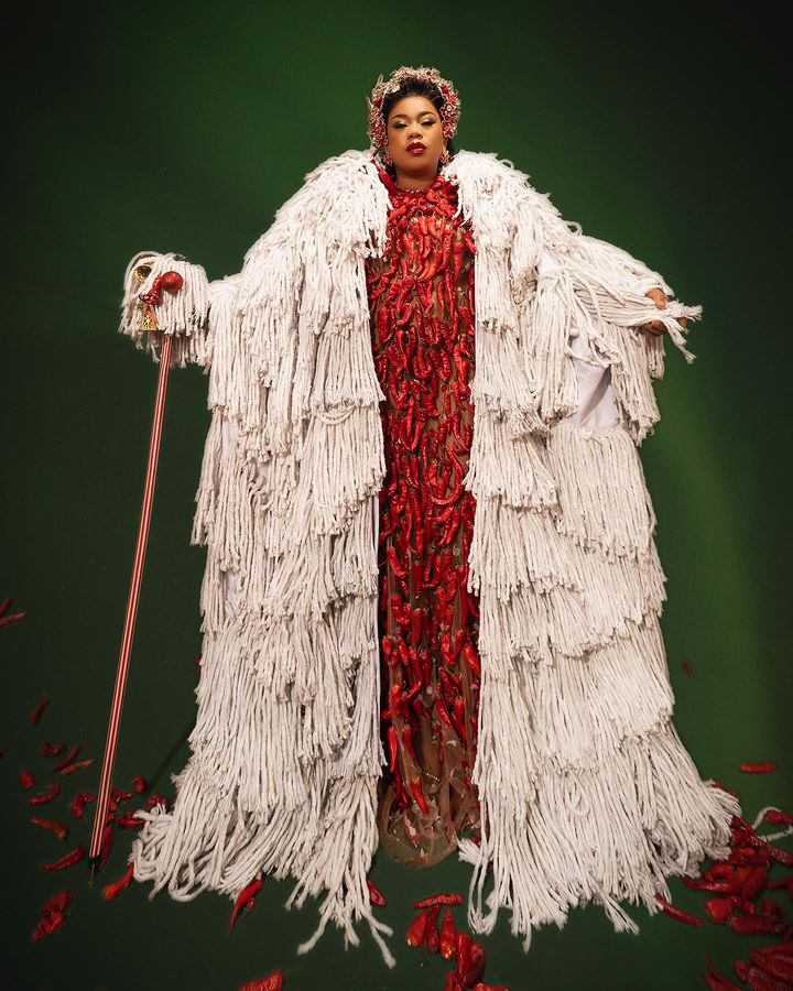 “If you don’t like it, jump off a cliff” – Toyin Lawani slams critics over pepper-themed outfit