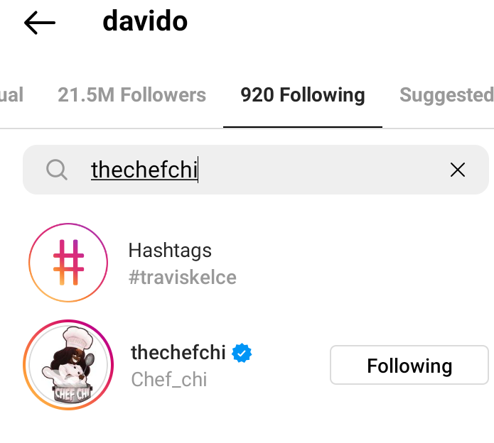 Davido follows Chioma on Instagram