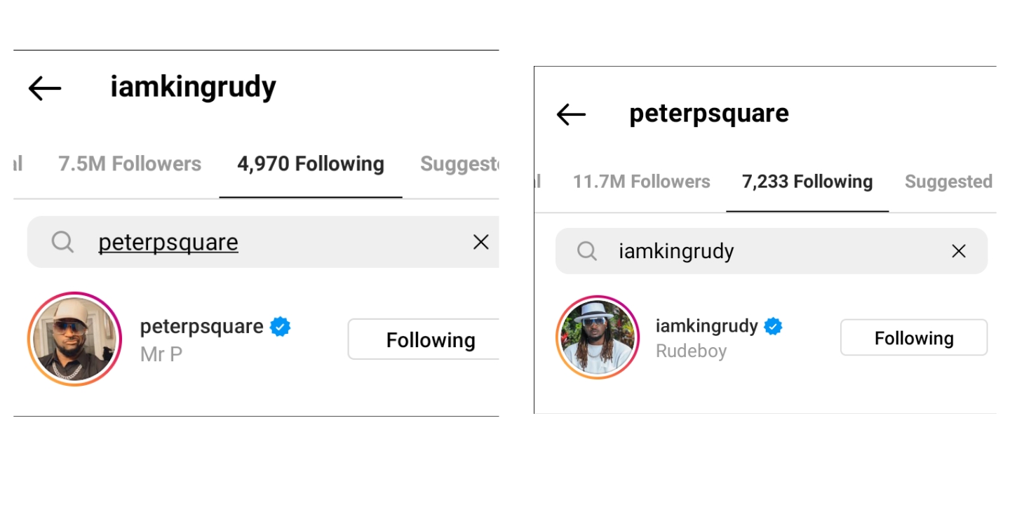 Peter and Paul Okoye follow each other on Instagram