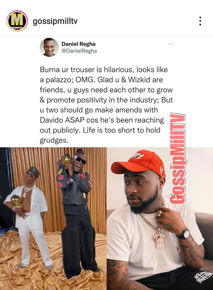 Twitter influencer pleads with Wizkid and Burna Boy to settle beef with Davido