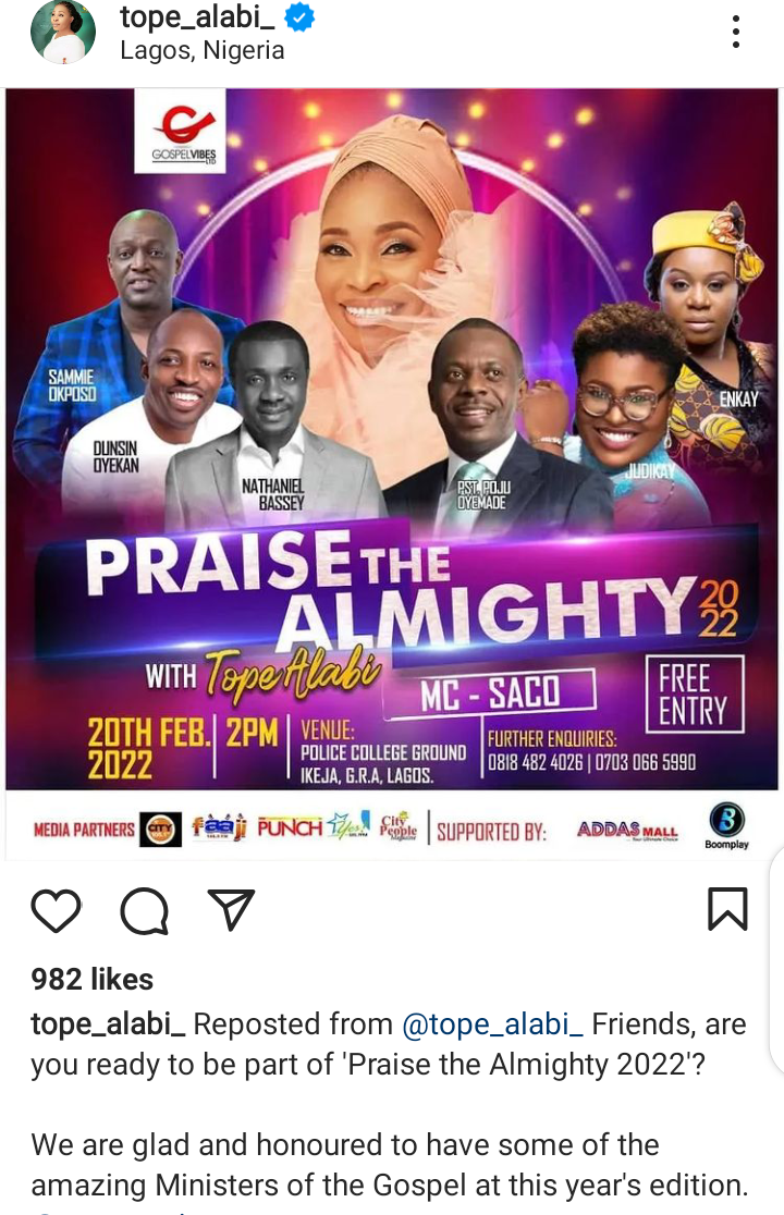 Sammie Okposo to perform at Tope Alabi's Concert