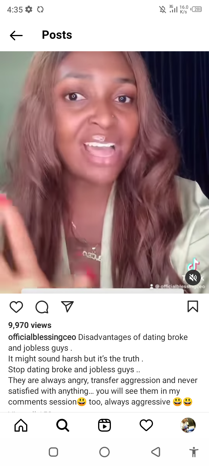 'Don't date broke and jobless men, they are always angry"- Blessing Okoro