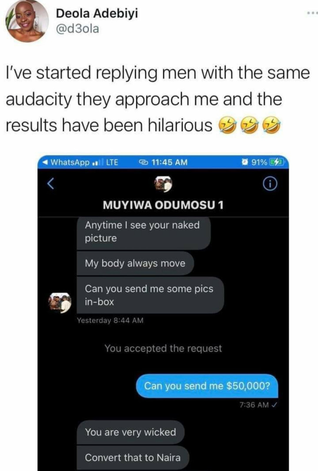 Woman Gives Man Who Asked For Her Nudes An Unexpected Response