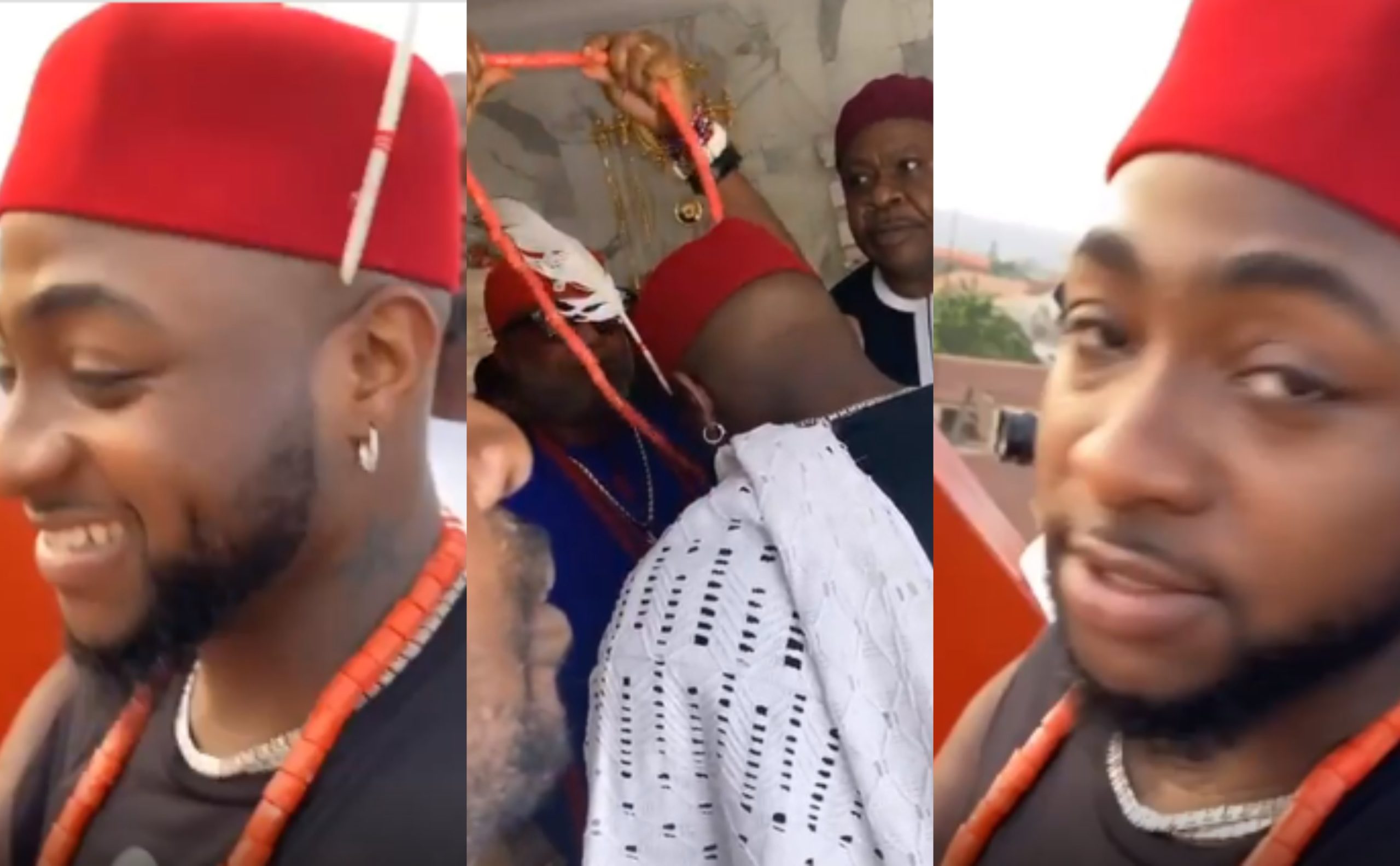 Davido welcomed like a king, conferred chieftaincy title in Ibusa, Delta State (Video)