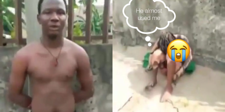 Alleged Yahoo boy caught setting his girlfriend on fire for money rituals (Video)