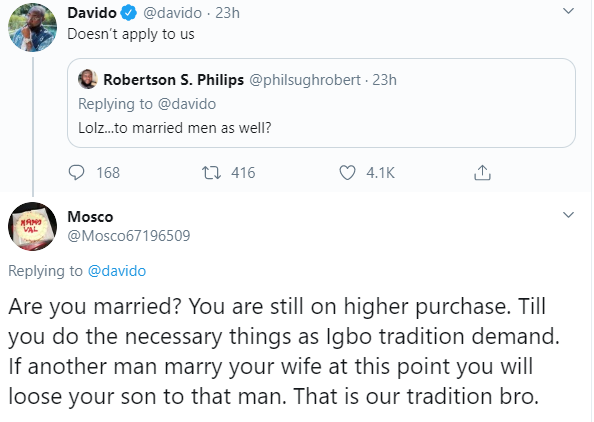 Man tells Davido he could lose Chioma and his son to another man, according to Igbo tradition – See his response